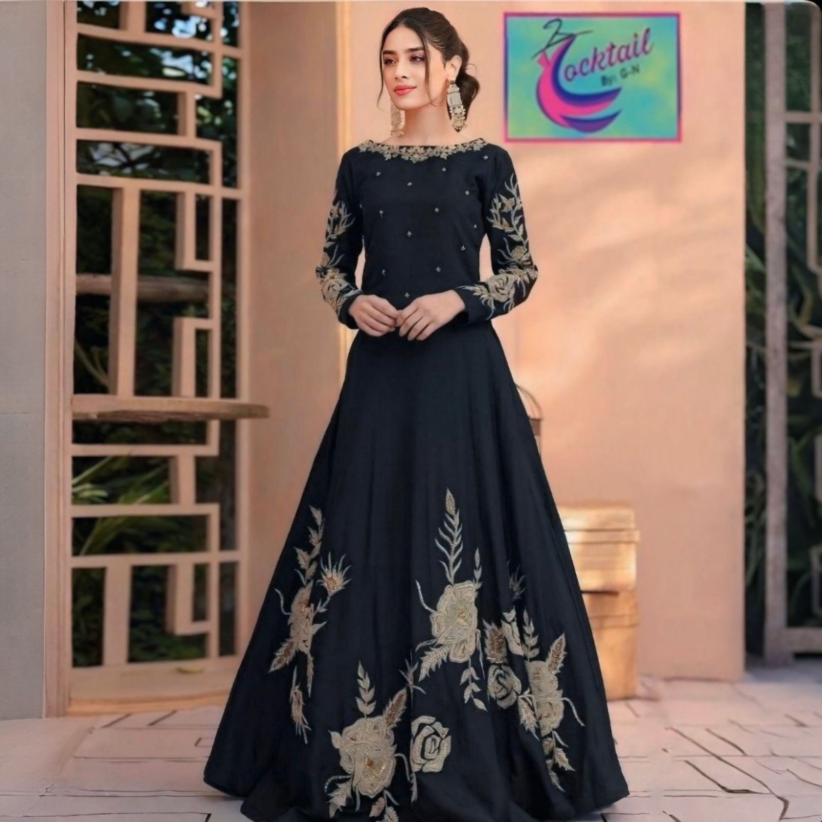 Black Shamoz Silk Embroidered Maxi Dress for Women
