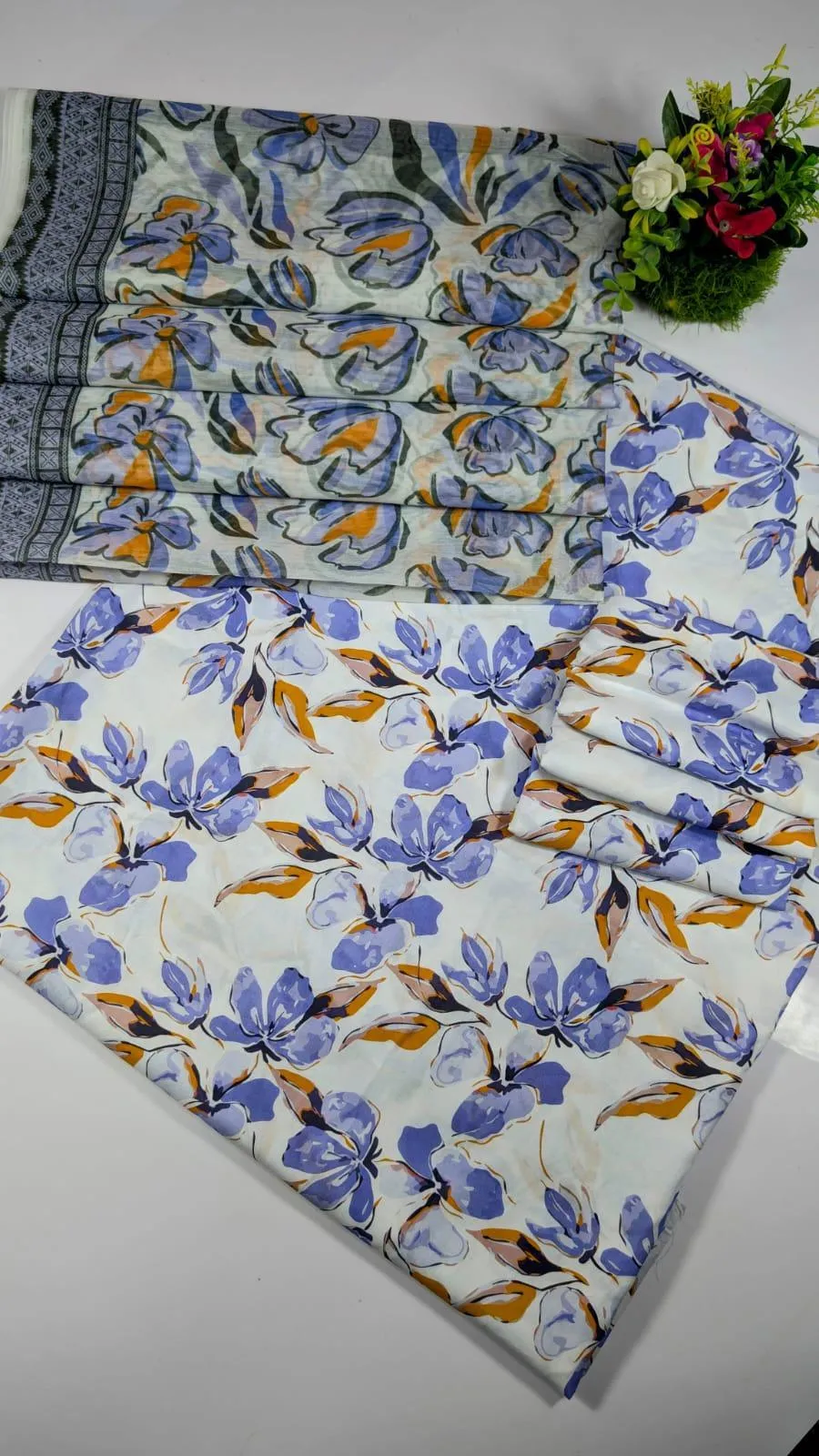 Pakistani Floral Printed Lawn Suit Blue White