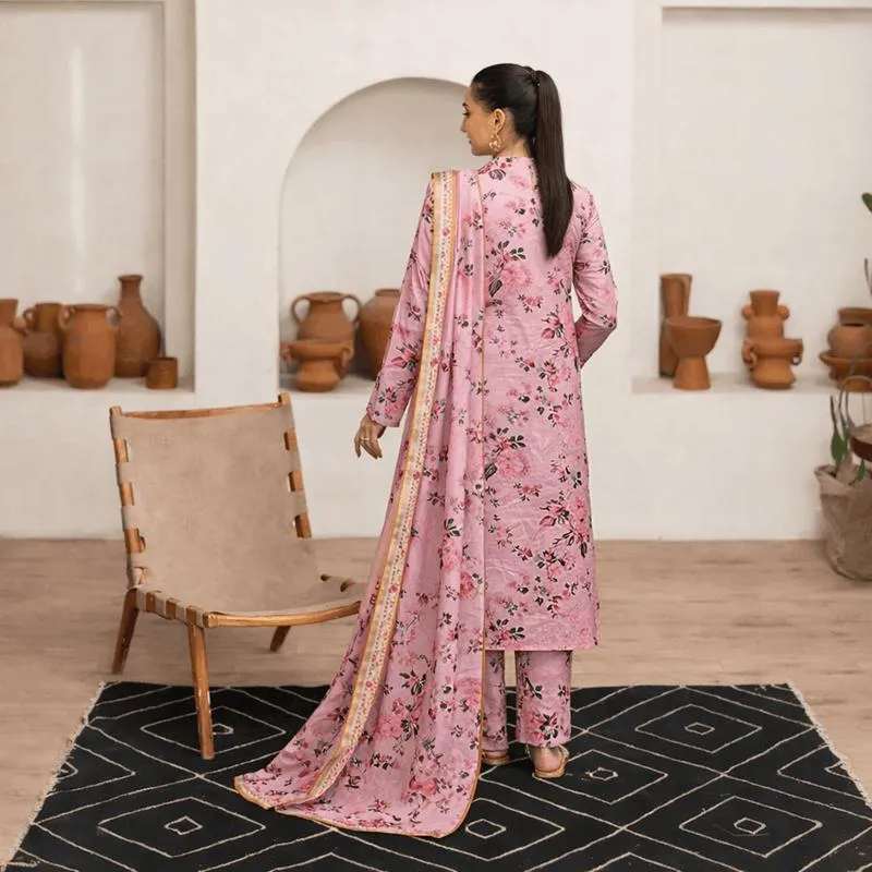 Unstitched Printed Lawn Suit Green Pink Floral Eid Summer