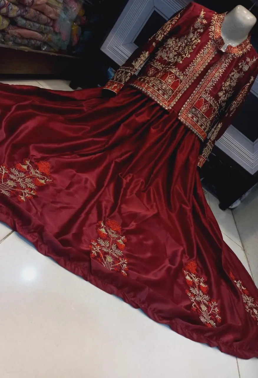 Maroon Shamoz Silk Eid Wedding Set Dress