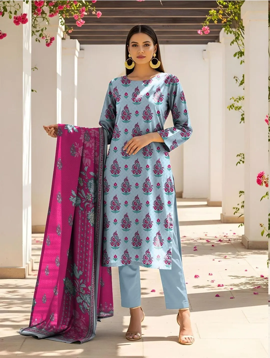 Blue Printed Lawn 3-Piece Women's Suit